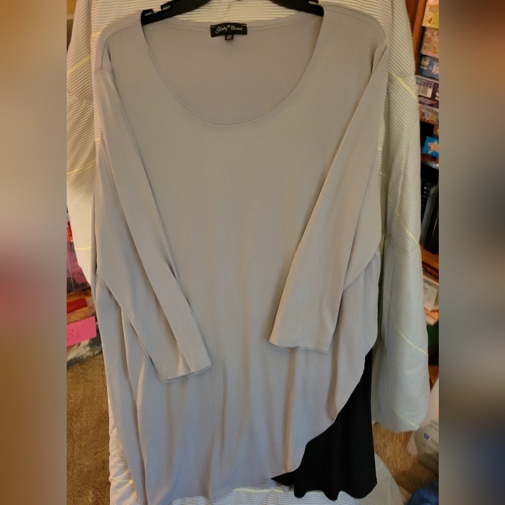 Slinky Tunic Double Layered Top 1X Blouse 3/4 Sleeve